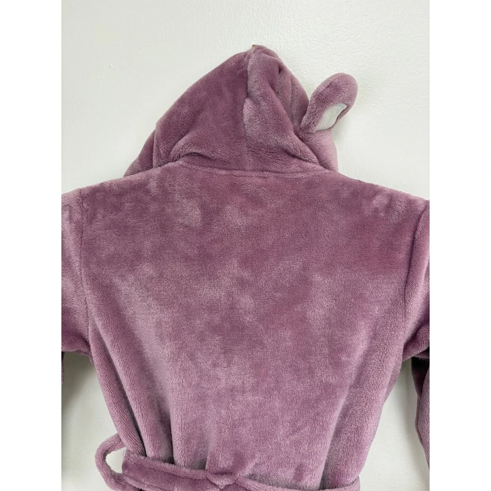 L.L. Bean Big Kids Cozy Hooded Bear Robe Size 4 Plush Purple Pockets Wrap Tie